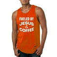 thumbnail image 1 of Fueled by Jesus and Coffee Funny Christian | Mens Inspirational/Christian Graphic Tank Top, Orange, Large, 1 of 3