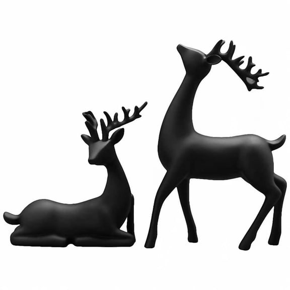 Reindeer Figurines Set of 2 Resin Deer Statues Sculpture Ornaments for Living Room TV/ Cabinet Home Decor B