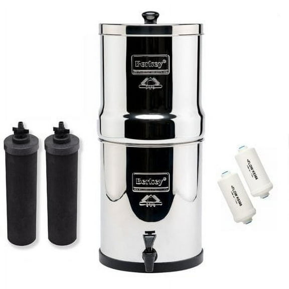 Big Berkey Water Filtration System Bundle with 2 Black Filters, 2 Fluoride Filters 2.25 Gallon