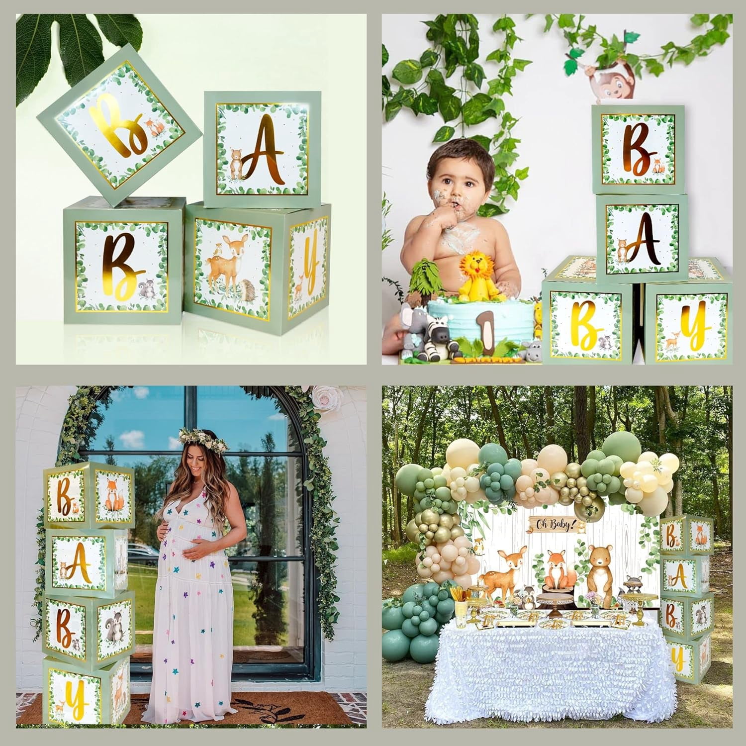 MEGA 257-Piece Woodland Baby Shower Decorations Kit for Boy & Girl, Gender Neutral Forest Animal Theme, Includes BABY Boxes, Banner, Backdrop, Balloon Garland, Tableware for 20 Guests
