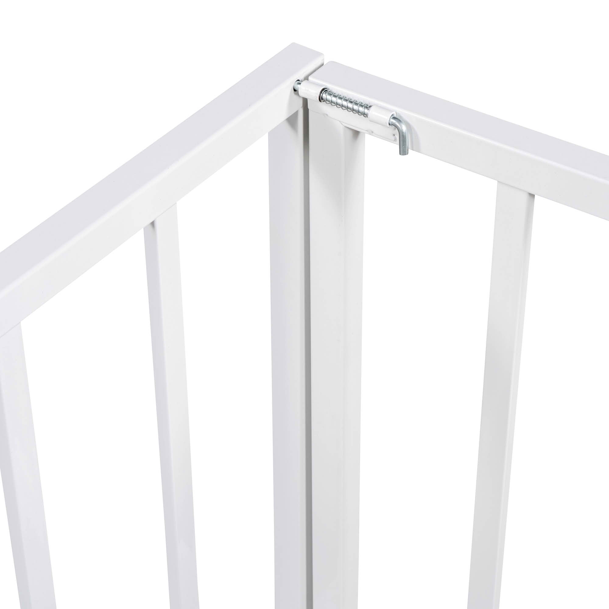 MAYEERTY Metal Floor Bed Frame with Fence and Openable Door Kids Play and Sleep Space