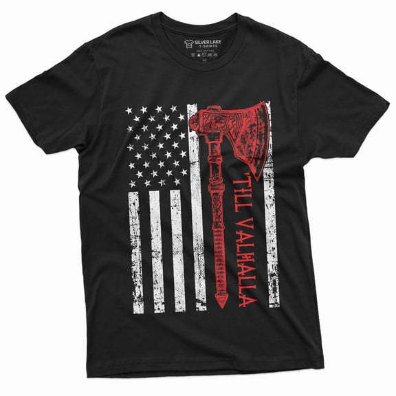 Men'S Viking Till Valhalla Usa Flag T-Shirt American Flag With Axe Thor Odin Tshirt