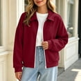 thumbnail image 5 of XRoczxe Women's collared zip-up short jacket, long-sleeved loose-fitting casual sweatshirt style, simple and sophisticated autumn and winter outfit | Multiple colors available, 5 of 8