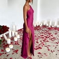thumbnail image 5 of BRGZLK Women's One Shoulder Dresses High Split Bodycon Ruched Satin Prom Dress Asymmetric Hem Cocktail Wedding Party Maxi Dress Date Night Outfits Hot Pink M, 5 of 6
