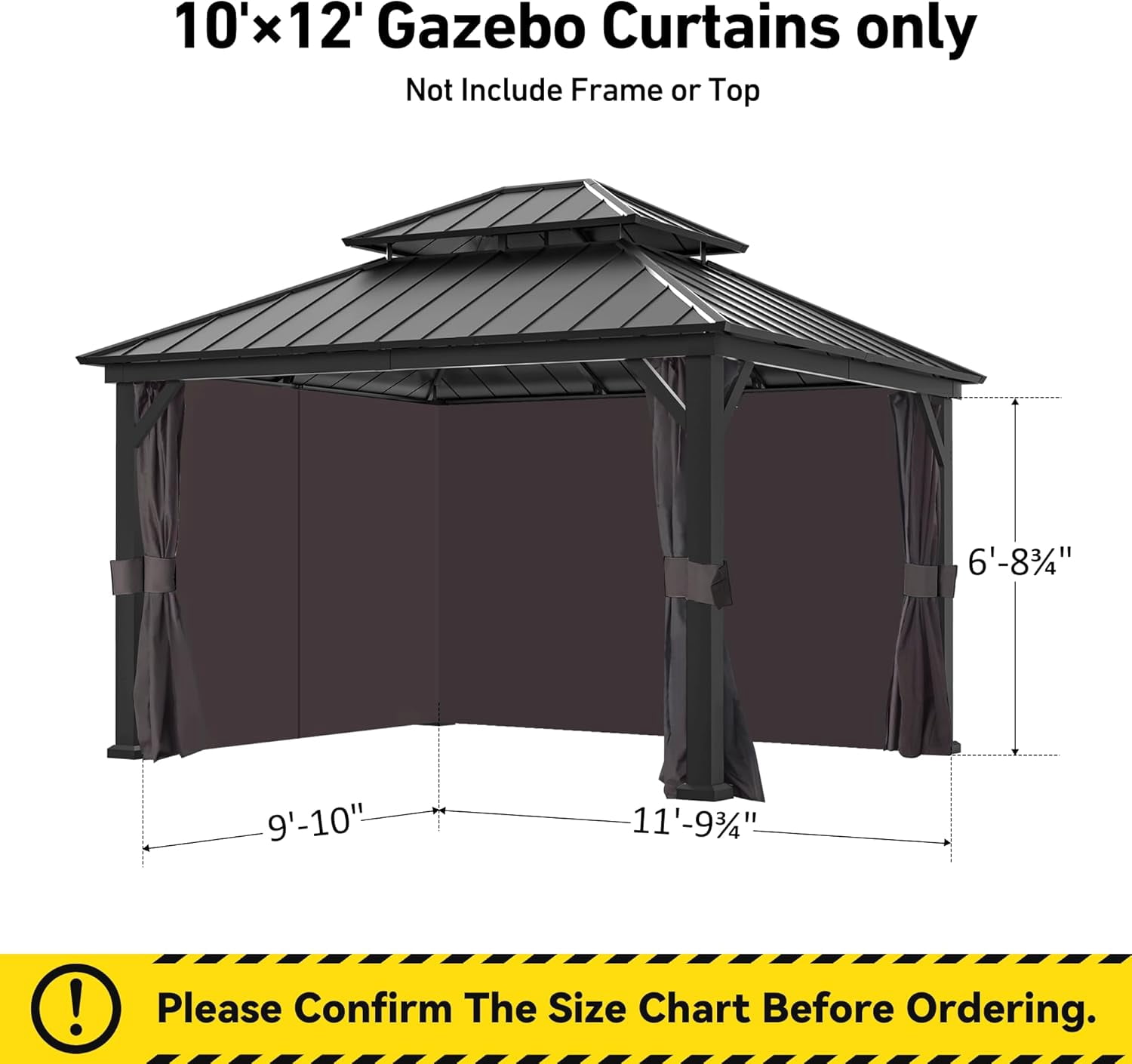 Covered Outdoor 10'x12' Gazebo Yard-Dyed Curtains 4-Panel Universal Replacement with Zipper Patio Backyard