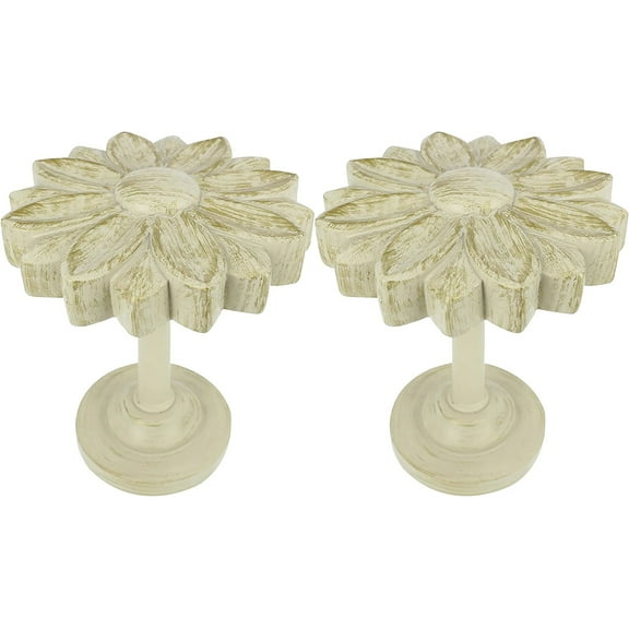MERIVILLE Set of 2 Blossom Window Drapery Medallion Holdbacks, Curtain Tiebacks, Wall Hook, Tassel Holder, French White