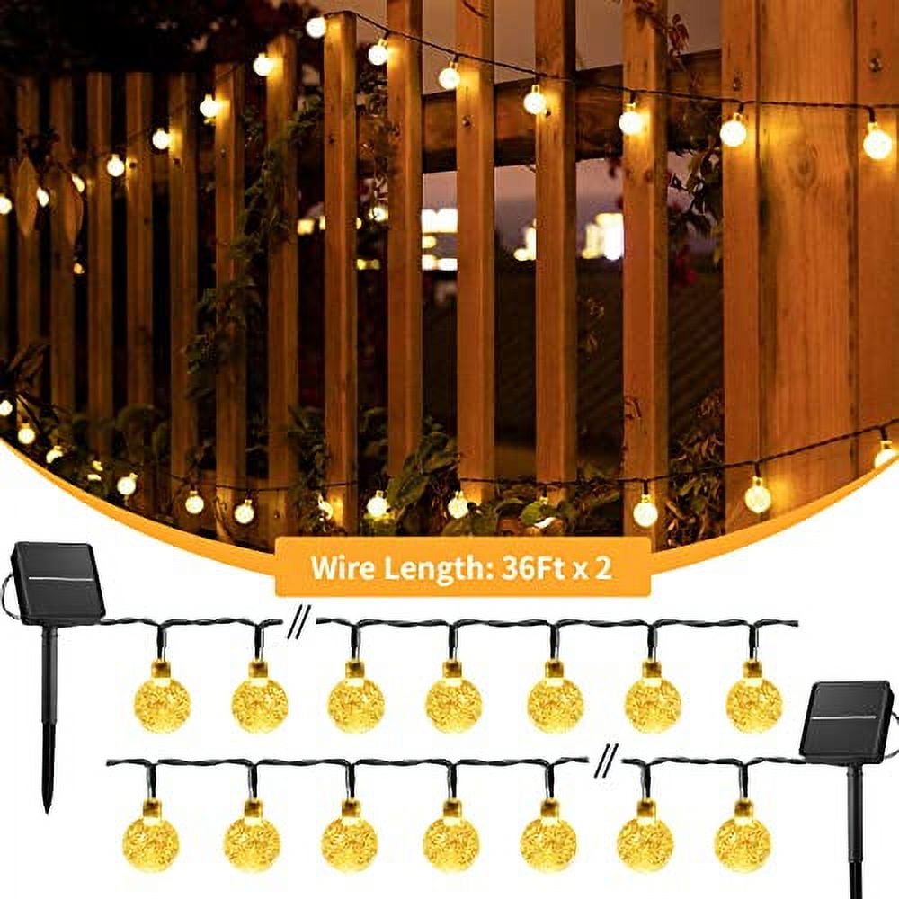 Solar String Lights Outdoor Waterproof, Pack 60 LED 36.5 FT Each, Crystal  Globe Lights with Lighting Modes, Solar Powered Patio Lights for Garden  Yard Porch Wedding Party Decor (Warm White)