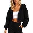 thumbnail image 2 of KHONTS Zip up Crop Hoodie for Women Cropped Casual Hooded Sweatshirts Workout Long Sleeve Drawstring Jacket Tops Black M, 2 of 4