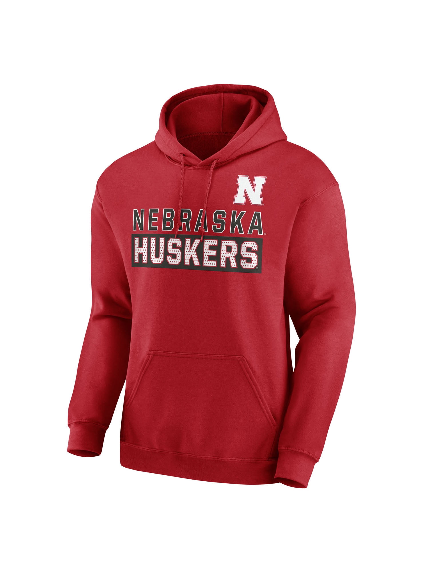NCAA Nebraska Huskers Men's Scarlet Stacked Cotton Fleece Pullover Hoodie. Up to Size 3XL