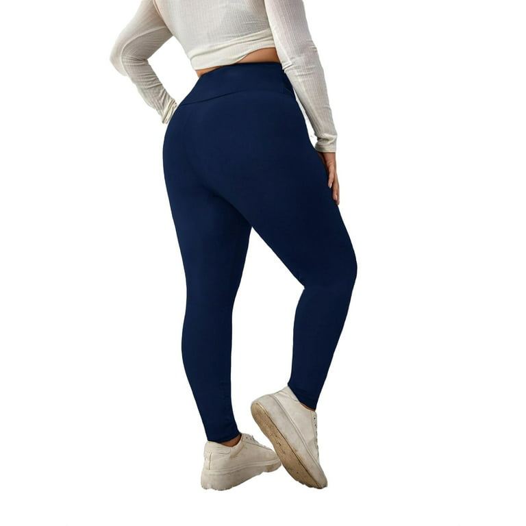 Women's Casual Plain Regular Navy Blue Plus Size Leggings 3XL