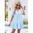 thumbnail image 6 of Women'S Short Sleeve V Neck Ruffle Hem Solid Swing Smock Dress Casual Loose Fit Mini Dress Summer Beach Wear Sky blue XXL, 6 of 9