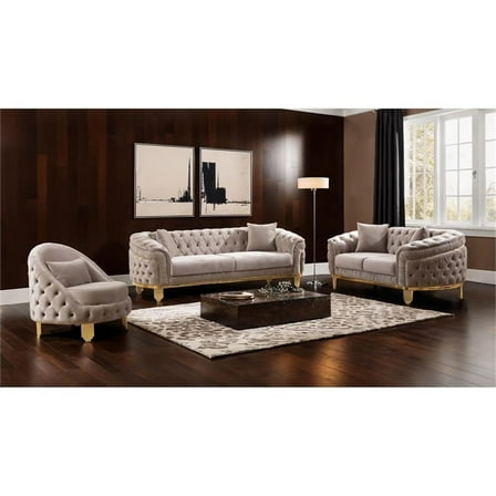 Pemberly Row 3 Piece Living Room Set Finished with Velvet Upholstery in Taupe