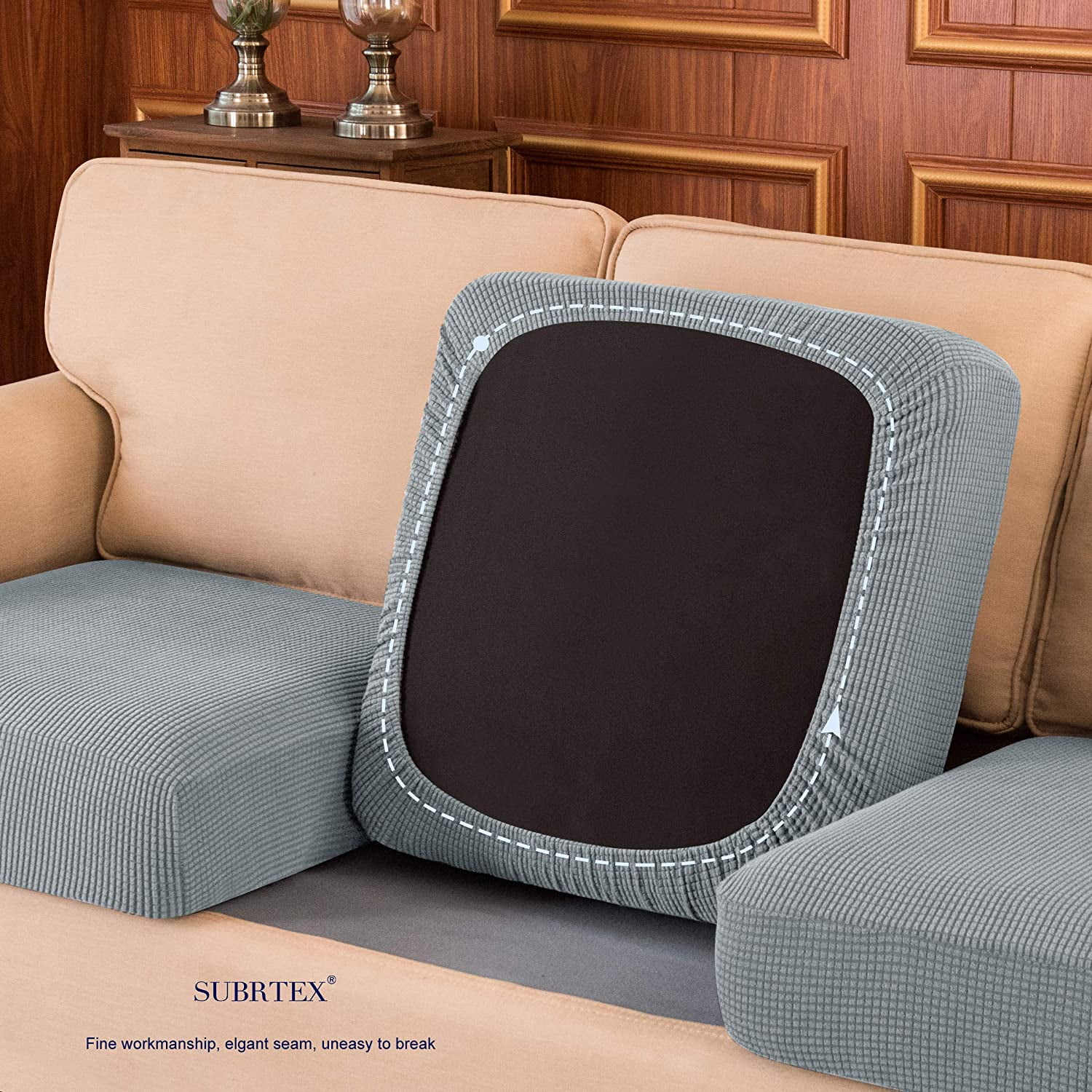 Subrtex Cushion Covers Separate Seat Stretch Textured Grid (2PCS, Light Gray)