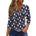 thumbnail image 2 of Women's Cute Halloween Shirts Pumpkin Ghost Print 3/4 Sleeve Tops Henley V Neck Graphic Tees Fall Shirt, 2 of 5