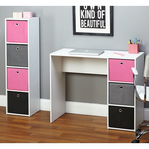 Kids Desk With Three Fabric Storage Bins Multiple Colors