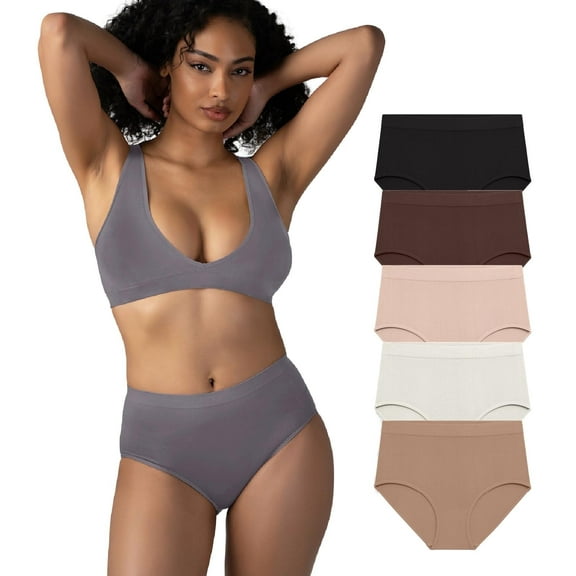 Attributes 5-Pack Women's Seamless Briefs, Panties Para Mujeres, Underwear, Black/Brown/Sand/White/Cafe, Medium
