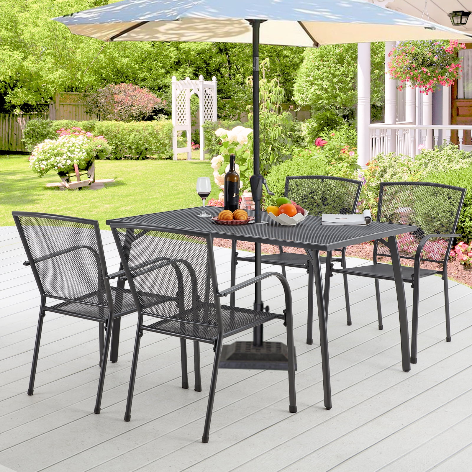 AECOJOY 5Piece Patio Metal Dining Set with 4 Stackable ChairsDark