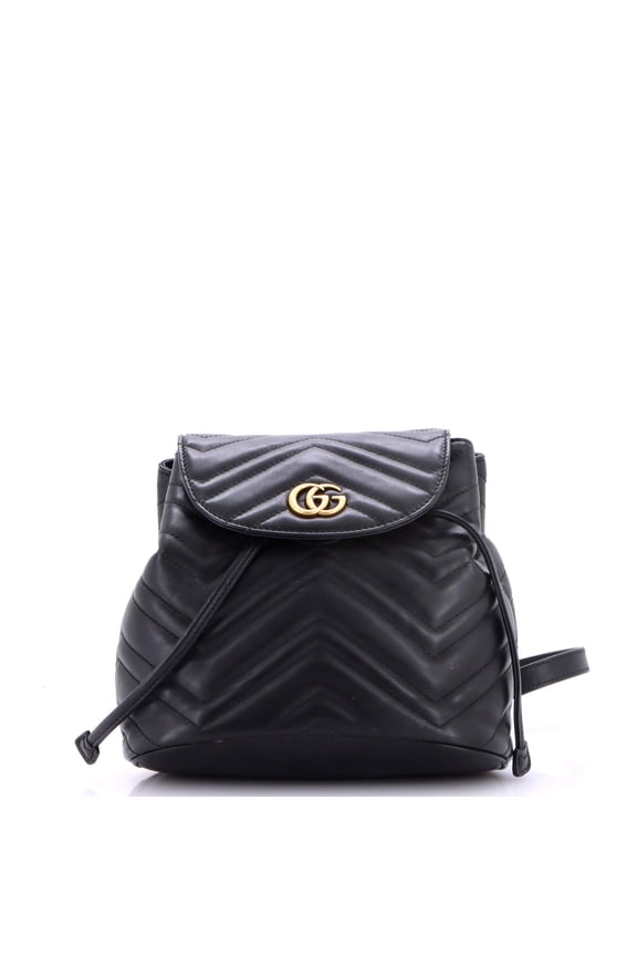 Pre-Owned GG Marmont Drawstring Backpack Matelasse Leather Mini By Rebag