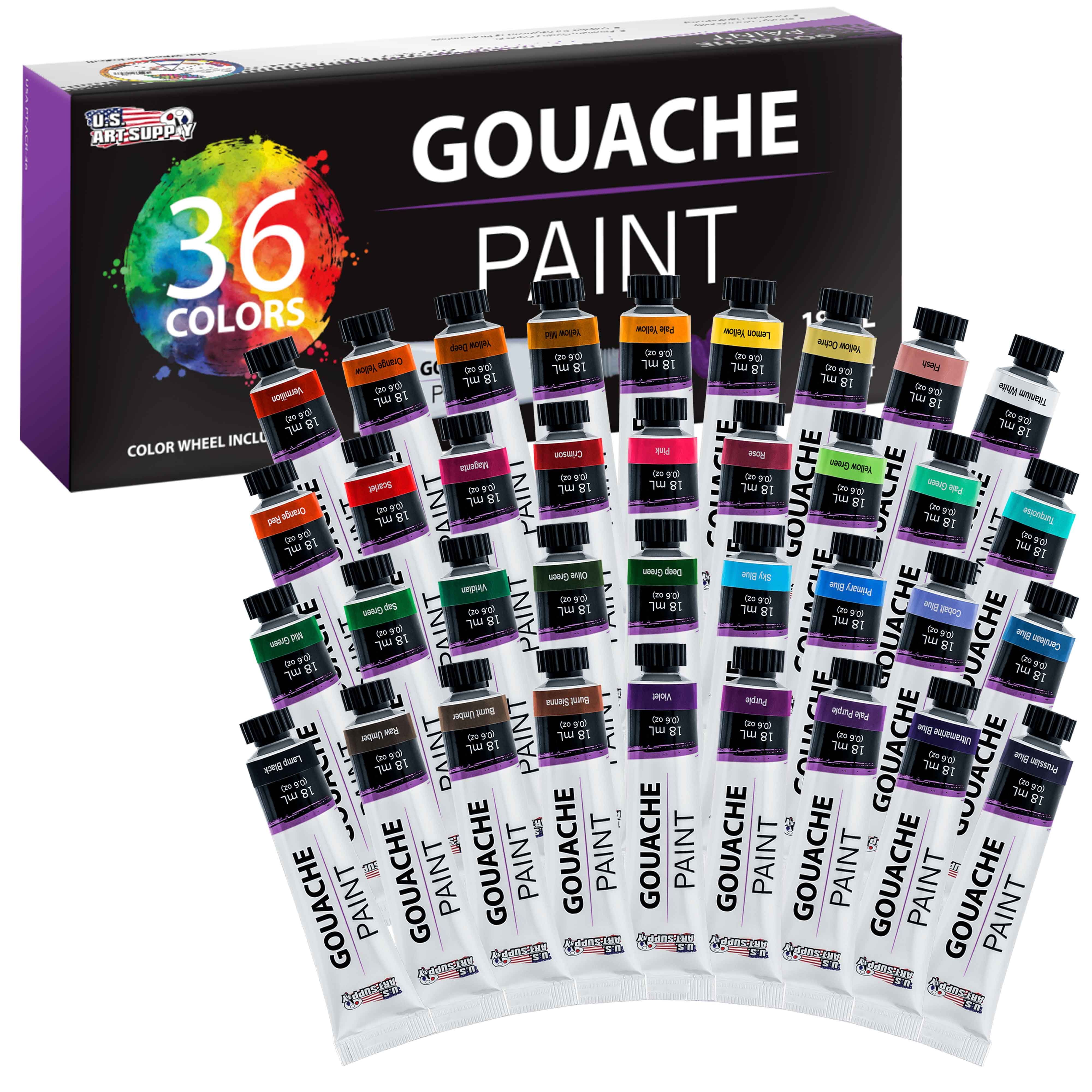 U.S. Art Supply Professional 36 Color Set of Gouche Paint in Large 18ml