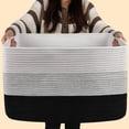 thumbnail image 1 of Canastas Organizadoras, Cesta de Manta Grande, Organizador, Cesta de Manta de Cuerda de Algodón para Sala de Estar, Lavandería, Almohadas (negro), 1 of 4