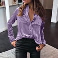 thumbnail image 2 of Blusa de terciopelo de manga larga informal de invierno para mujer: camisa elegante lisa con bolsillo con botón, diseño floral, abertura lateral, adecuada para fiestas y citas, 2 of 6