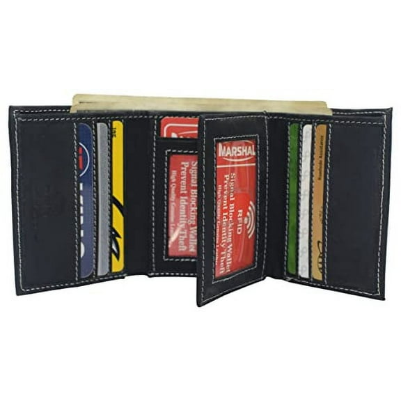 Real Vintage Leather Wallets for Men - RFID Blocking Classic Trifold Wallet with Card Slots
