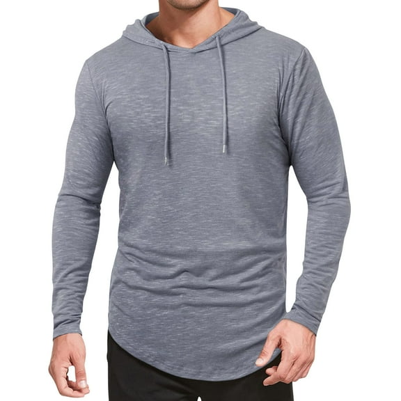 USNSM Men's Athletic Hooded Shirts Long Sleeve Workout Sport Hoodie Casual Running T Shirt Quick Dry Pullover Top Gray M