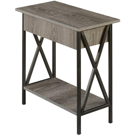 Pemberly Row Farmhouse Wood Electric Flip-Top End Table in Gray