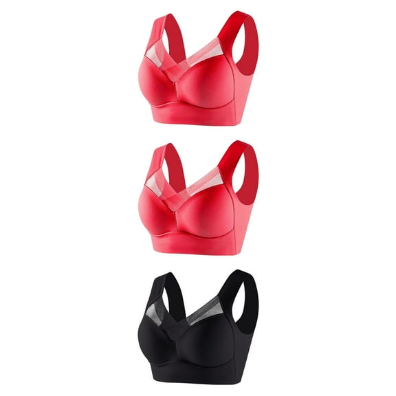 3 Pack Seamless Wireless Bras for Women, No Underwire Mesh Everyday Brassiere, Comfortable Padded T Shirt Lingerie