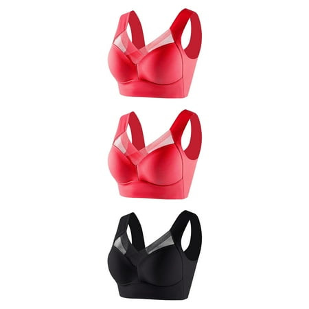 LFEOOST 3 Pack Lysine Charm Bras Zen Chic Bra Seamless Bra Sexy Push Up Wireless Bra Posture Correcting Bra Breathable Bras Black L