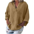 thumbnail image 2 of Brilliant 3X Womens Tops Fashion Solid Color Tops Long Sleeved Loose Cotton and Linen Loose Shirt Blouse V-Neck Casual Tops clothes under $5.00, 2 of 7