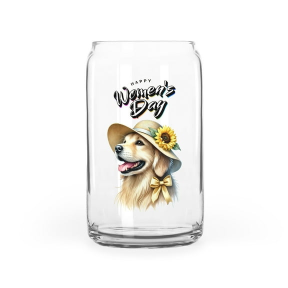 Happy Women's Day Golden Retriever Sunflower Vintage Proud Mom 16oz Glass Cup Mug Goldens Dog Lover Gifts Idea Glass Can - 02030