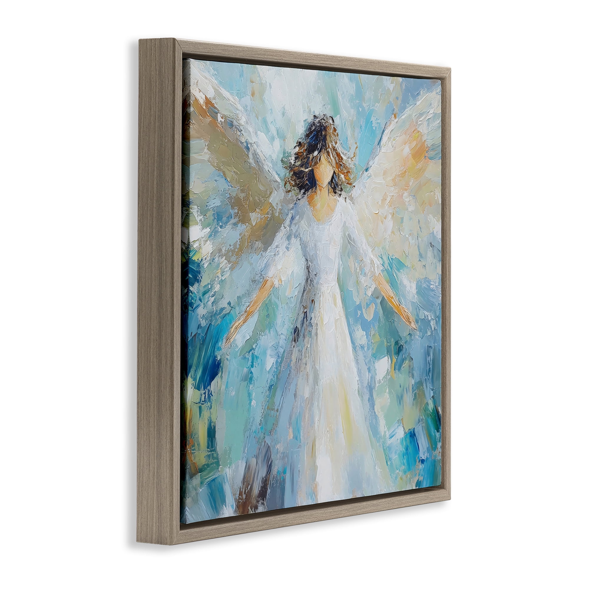 Flying Glory Angel Brown Framed Floater Canvas Wall Art, design by Petal Prints Design