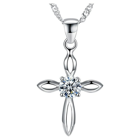 Cross Necklace for Women Religious CZ Sterling Silver Pendant with Twist Chain by Ginger Lyne