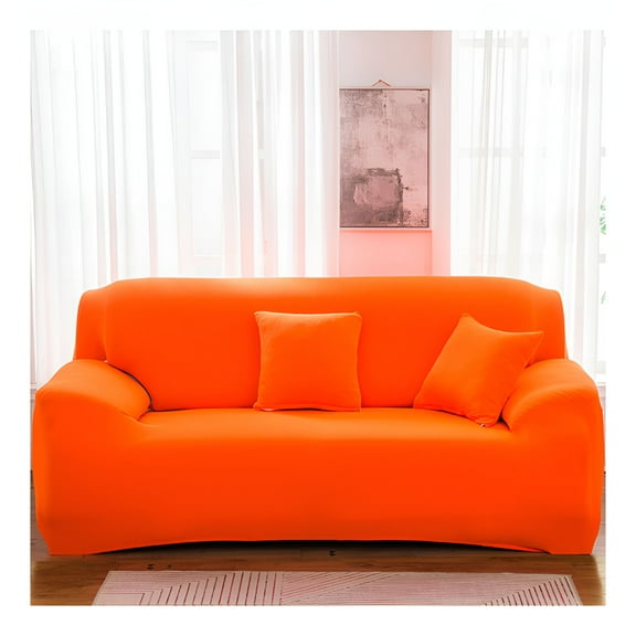 LAMIRO Couch Cover for Living Room,2 Seater Stretch Furniture Protector,Dust-Proof Loveseat Cover - Elastic Fit,Machine Washable,Pet Friendly Home Decor (Orange)