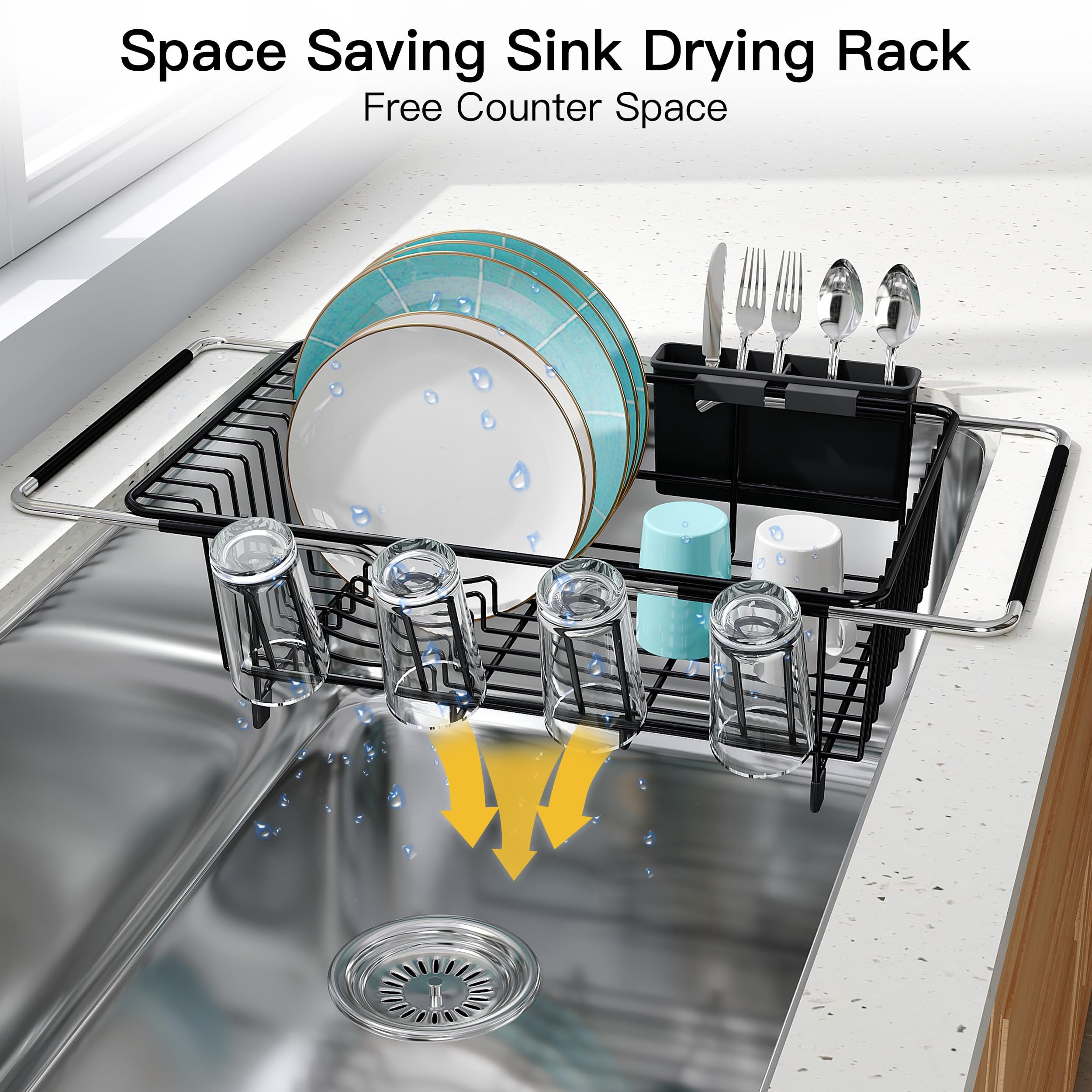 Dish Drying Rack - Expandable Stainless Steel Black - Over/In Sink Use