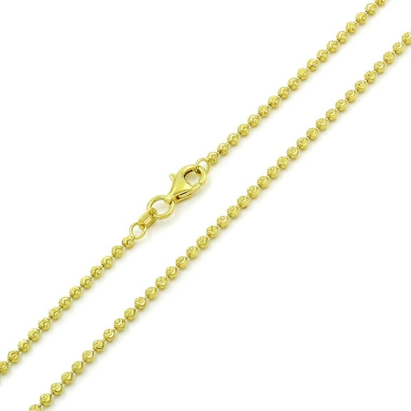 925 Italian Sterling Silver 2mm Ball Bead Moon Cut Chain, FREE Microfiber Cloth, Yellow Gold Dog Tag Solid Mens Womens Necklace 16" - 36", Giorgio Bergamo