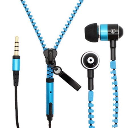 Blue Zipper Headphones Earphones Earbuds with Mic Microphone for Cell Phones