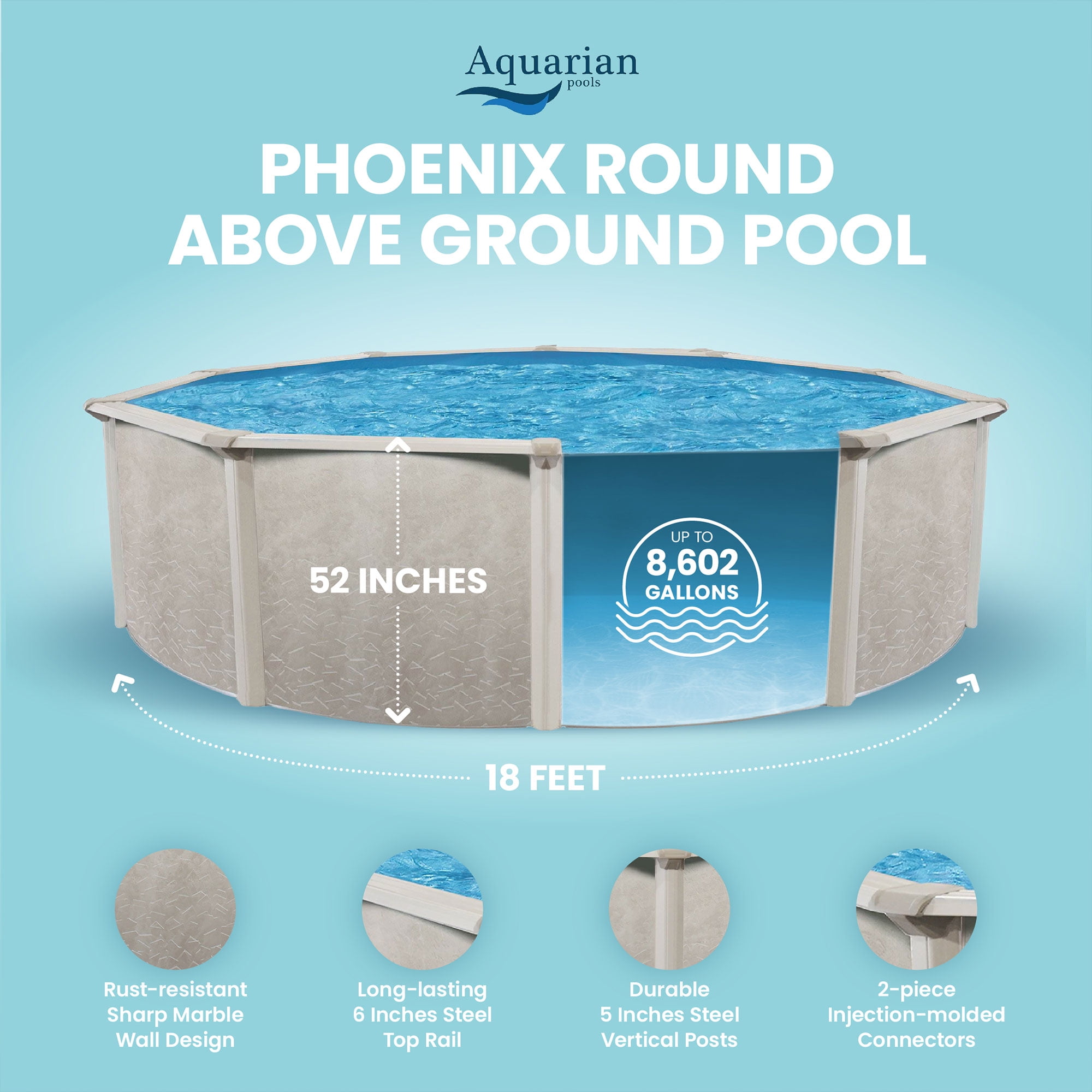 Aquarian Phoenix 18' x 52" Steel Frame DIY Family Size Above Ground Pool