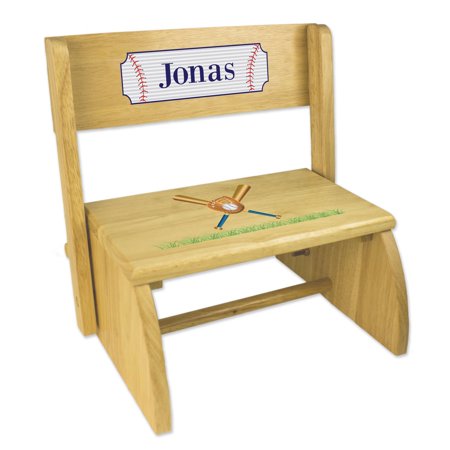 Personalized Baseball Natural Flip Stool