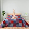 thumbnail image 3 of Jessy Home Plaid Patchwork Quilt Queen Size Red Blue Bedspread Soft Microfiber Coverlet, 3 of 7