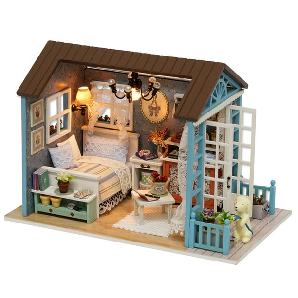 Kit de casa de muñecas en miniatura DIY Realista Mini 3D Casa de madera artesanía de la sala con mue Tomshoo Casa de muñecas de bricolaje