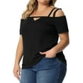 thumbnail image 4 of Blusa casual de verano para mujer de tallas grandes Agnes Orinda, con hombros descubiertos, corte en la parte superior, mangas cortas y diseño cruzado, talla 4X, color negro, 4 of 6