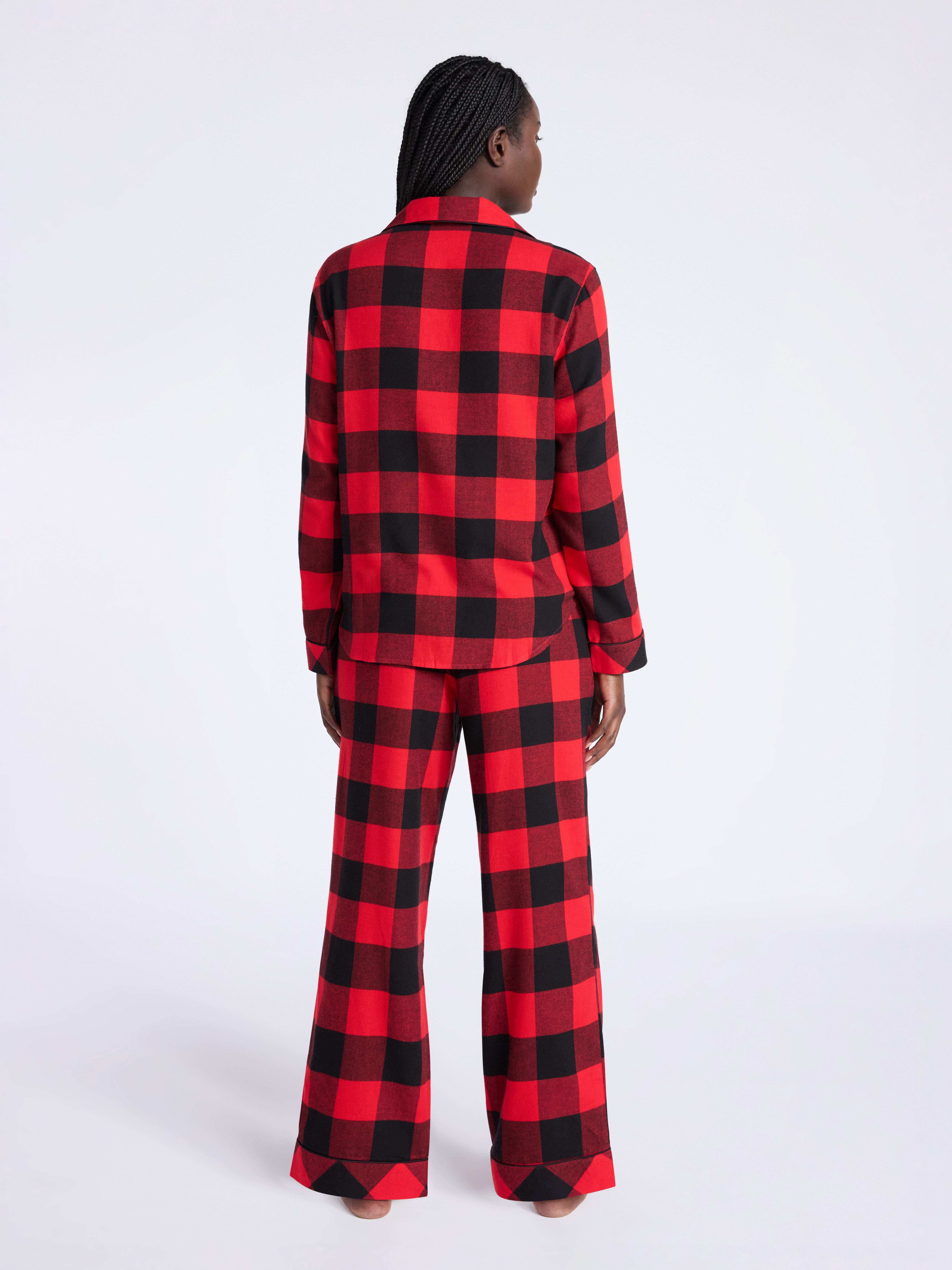 Joyspun Women's Long Sleeve Flannel Sleep Top and Pants Pajama Set, 2-Piece, Sizes XS-3X