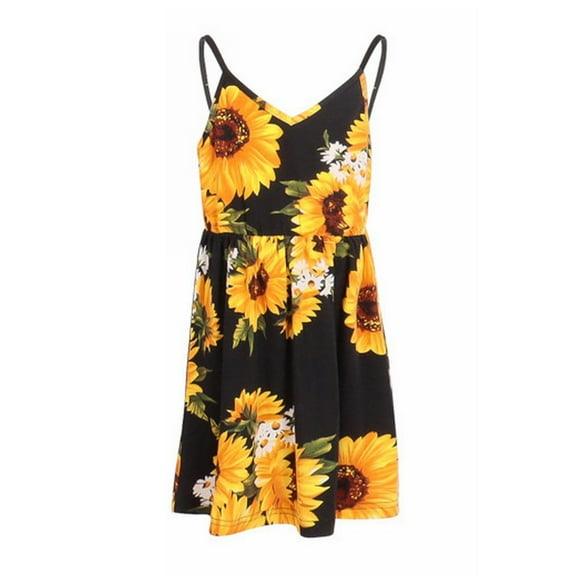 Vedolay Summer Dress Girls Ruffle Sleeve Dress Kids V Neck Button Down Tiered Swing A-Line Summer Beach Sundress,Black 4-5 Years