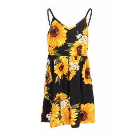

HIBRO Leisure Holiday Waist Loose Printed Mid Length Dress Kids Frocks Sunflower Print Camisole Dress 2 To 9 Years Lace Vintage Flower Girl Dress Baby Girl Dress And Bloomers