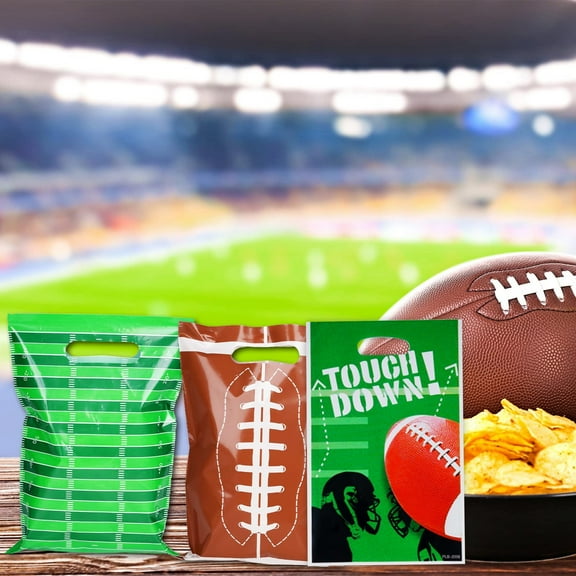PLJFXXM 10 - Pack Football Theme Goodie Bags, 7x10 Inch Rugby Sports Party Favor Bags for Kids Green