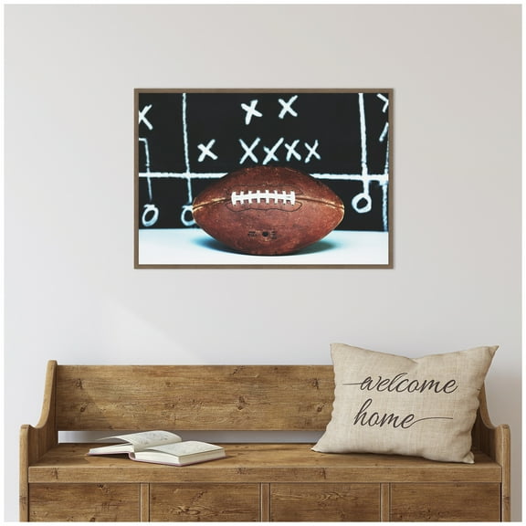 Kate and Laurel Playbook Football Framed Canvas Wall Art  by Alicia Abla 33 x 23 Sylvie Walnut, Vintage, Sports Art for Wall Decor, Living Room Bedroom