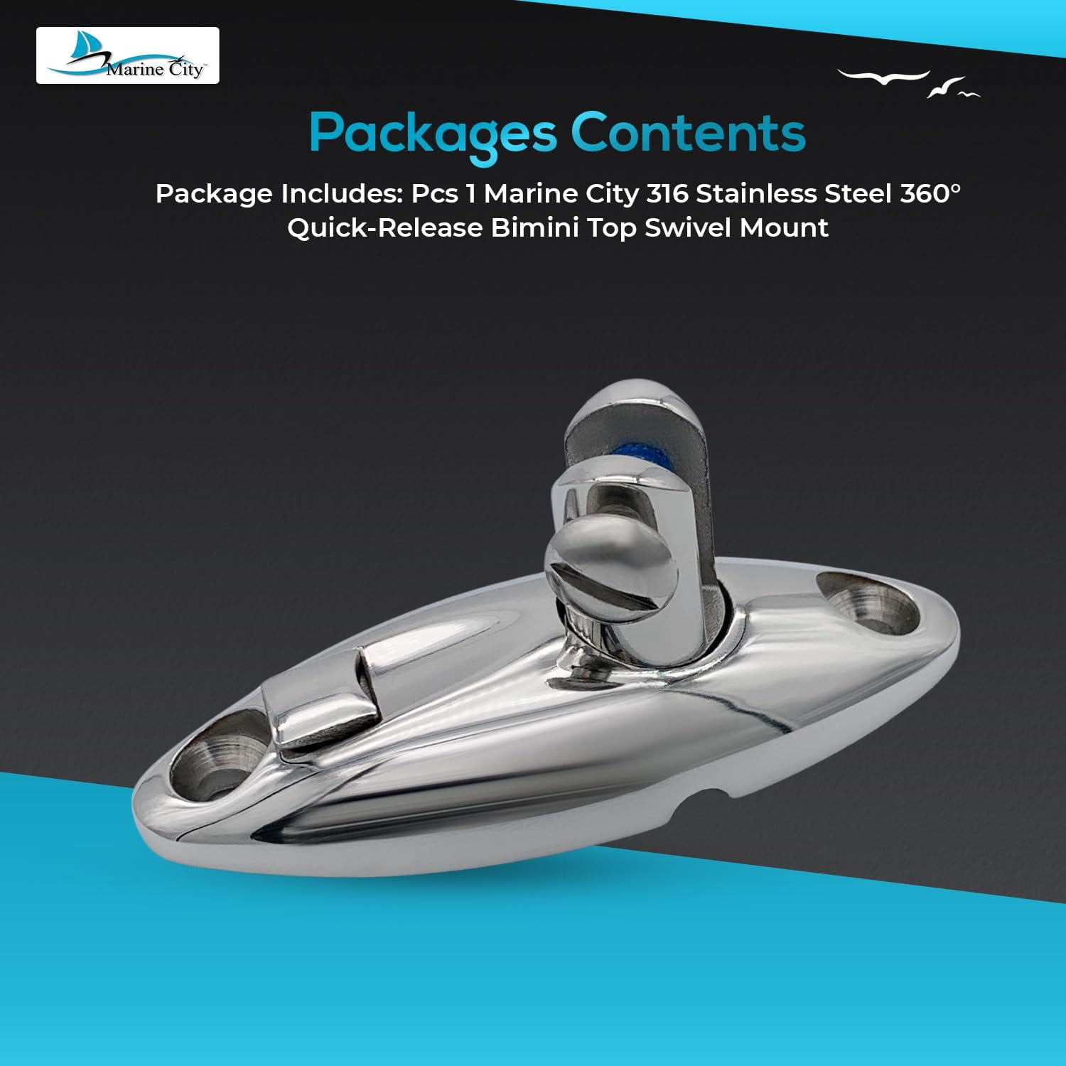 Marine City 316 Stainless Steel Quick-Release Swivel Pin, 1.3-Inch Removable Pin, 2.5-Inch Mounting Distance, Boat Yacht Marine Accessory