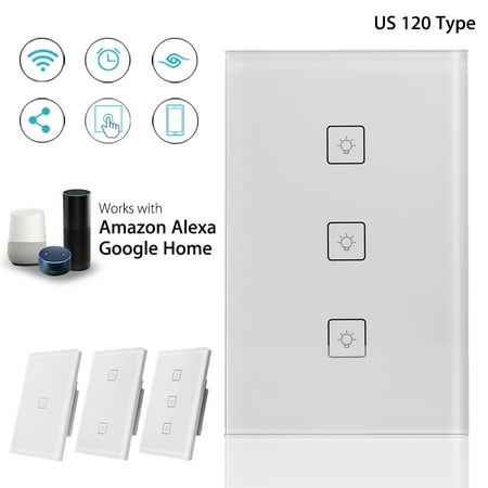 3/2/1 Gang US Smart Wifi Wall Light Switch, Touch Panel Switch APP Control for Alexa for Google (Best Wifi Light Dimmer)